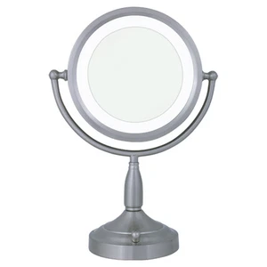 Zadro 8X / 1X Satin Nickel Lighted Round Vanity Mirror - Picture 1 of 1