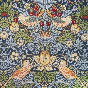 Tapestry Fabric Navy William Morris Strawberry Thief Luxury Upholstery Fabric - Picture 1 of 7