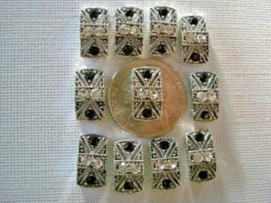 2 Two Hole Slider Beads Marcasite Panels Clear & Black #11 - Picture 1 of 3