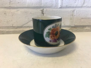 Antique 19th Century German KPM Porcelain Cup & Saucer Green & Floral Decoration - Picture 1 of 11
