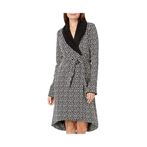 UGG DUFFIELD II BLACK GREY MICRO LEOPARD BATHROBE COLLAR WOMEN'S ROBE SIZE XL - Picture 1 of 3