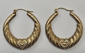 Womans 10K Gold Earings Hoop Twist Vintage 2.9g - Picture 1 of 10