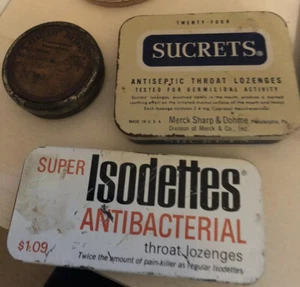 **LOT OF 3** Vintage Original Sucrets & Isodettes Lozenges Metal Tins+ Pharmacy  - Picture 1 of 3
