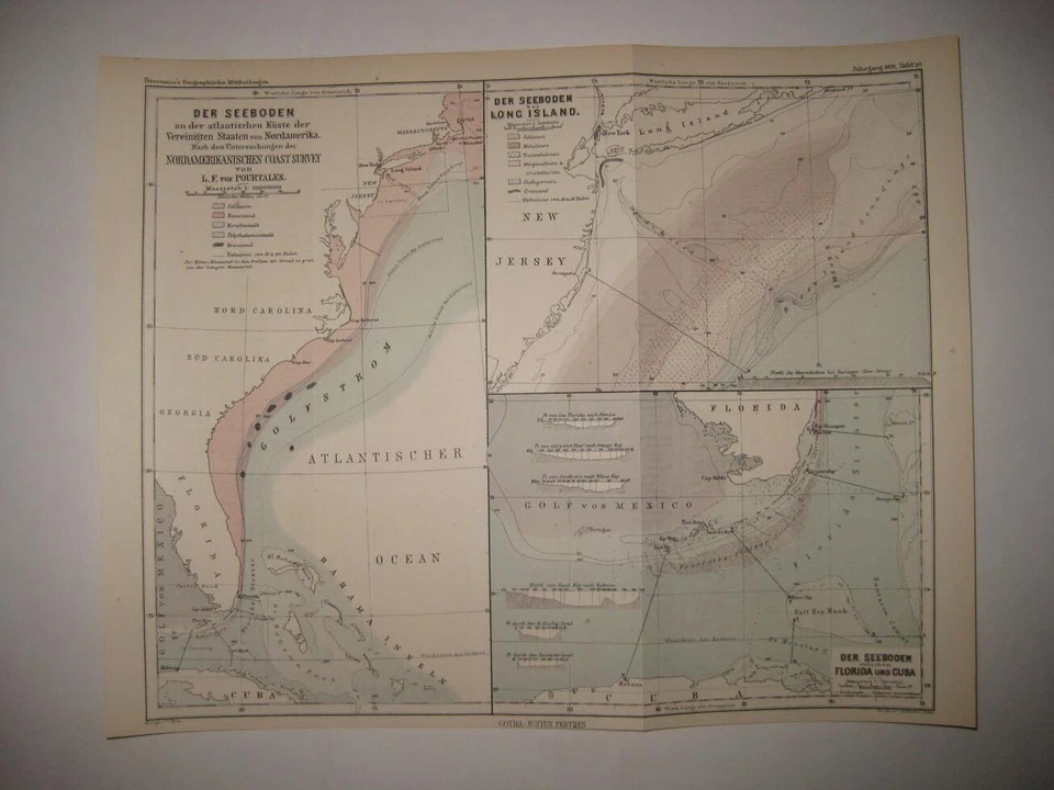 ANTIQUE 1870 LONG ISLAND NEW YORK FLORIDA CUBA GERMAN MARITIME COAST MAP CHART Foto 1 de 1