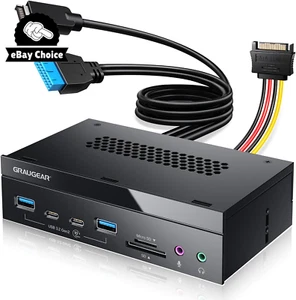 5.25 Inch 10Gbps USB 3.2 Front Panel Card Reader Audio Ports SD/MicroSD 20-Pin - Picture 1 of 12