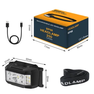 Faro LED Sensor BORUiT Cabezal Banda Antorcha Lámpara Faro Recargable Campamento - Imagen 1 de 12
