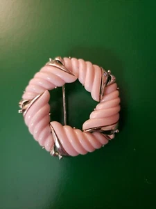 Vintage 60's Looking Silvertone And Light Pink Lucite Brooch Swirls Circle 2... - Picture 1 of 6