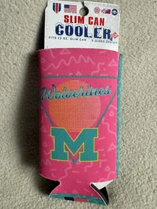 Michigan Wolverines NCAA Slim Can Koozie 80s Style Retro Pink Girls Beer Drink - Picture 1 of 3