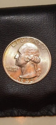 1943 -p Washington Quarter • Dbl Obv Error Coin • Colorful Toning - Ungraded  - Image 1 of 4