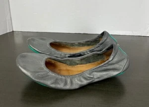 Tieks Women Size 7 Ballet Flats Ballerina Shoes Leather Silver Stained Scuffings - Picture 1 of 11