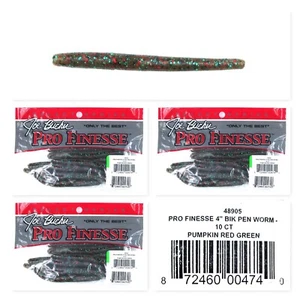(3) Unopened Bags Joe Bucher Pro Finesse 4" BIK Pen Worms Pumpkin Red Green New - Picture 1 of 4