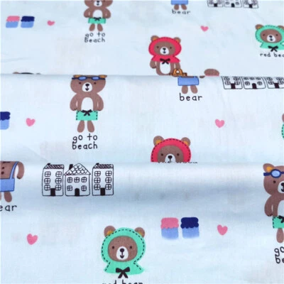 Cute Little Teddy Bears&Heart Blue Pink 100% Cotton Fabric Soft By The Half Yard - Image 1 of 4