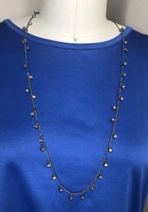 Lange Kette Halskette mit klaren runden Strasssteinen 15 Zoll lang 3 Zoll Verlängerung - Bild 1 von 4