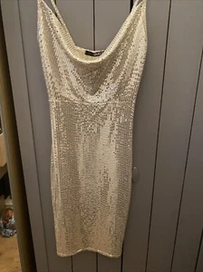 Quiz Silver Sequin Cowl Neck Dress, Size 6 - Picture 1 of 6