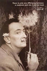 Salvador Dali I Am Not Mad Quote Dandelion Black & White Poster 24 x 36 - Picture 1 of 1