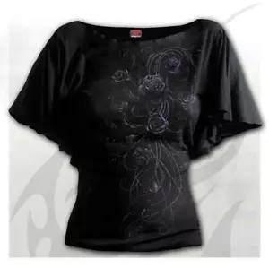 Spiral Direct Entwined Boat Neck Bat Sleeve Top Heavy Metal Gothic Tattoo Biker - Picture 1 of 7