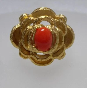 Nuevo Anillo de Flor Ajustable Cabujón de Coral en Tono Dorado de Colección ~ ¡BONITO! - Imagen 1 de 1