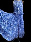 Vtg 80s Lauren Alexander 100% Silk Maxi Dress Flowy Blue White Aztec Print 8