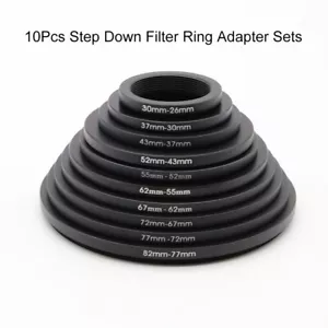 10Pcs Step Down Lens Filter Ring Sets 37-30mm/43-37/52-43/ 55-52/62-55/67-62mm - Picture 1 of 15