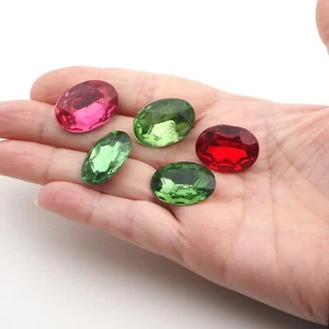 Lotto 5pz 25x18mm Strass Vetro Ovali Grandi Cechi Vintage - Foto 1 di 4