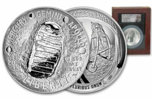 2019-P 5 OZ PROOF 99.9% SILVER APOLLO 11 PF70 COIN FIRST DAY ISSUE CHARLIE DUKE - Picture 1 of 10