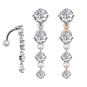 14G Belly Button Rings Dangle 316L Surgical Steel Navel Ring Barbells Piercing - Picture 1 of 10