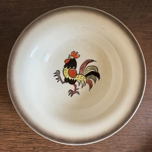 Vintage Vernon Ware Red Rooster by Metlox Brown Rim Dessert Fruit Sauce bowl 6” - Picture 1 of 7