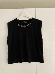 Karl Lagerfeld Black Womens T-shirt With Sequin Logo Size M Sleeveless - Picture 1 of 11