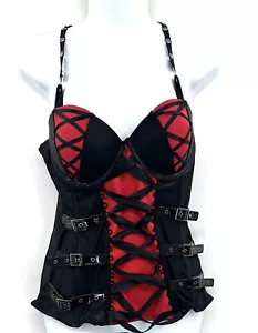 Corsetto Vintage Morbid Threads Hot Topic Rosso e Nero Taglia 34C - Foto 1 di 12