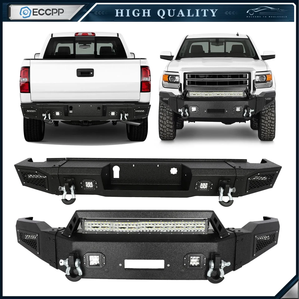 ECCPP For 2014-2015 GMC Sierra 1500 Front and Rear Bumper w/Winch Plate & Lights Foto 1 de 4