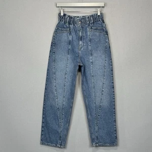We The Free People Powell Boyfriend Pull On Jeans Womens S Blue Crop Ankle Denim - Picture 1 of 12