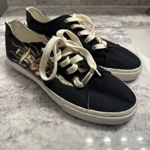 HARLEY-DAVIDSON D83605 Rose & Dagger Canvas Low Top Shoes Sneaker Black Size 8.5 - Picture 1 of 8