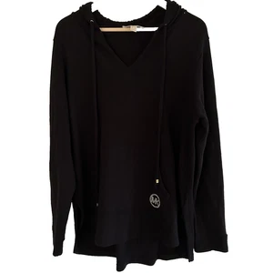 Michael Kors Knit Top Sweater Women's Size 1x Pullover Hooded Black Gold Logo - Picture 1 of 8