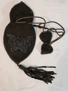 ANTIGUO Cartera Cartera de Cuero Diseño Mariposa con Cuentas / Cartera de Cambio Única - Imagen 1 de 5