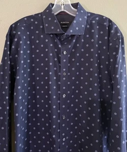 Bugatchi Shaped Fit Blue Polka Dot Long Sleeve Shirt XL - Picture 1 of 5