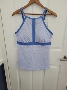 Lands' End Women's Light Blue/White Stripe Tankini Bathing Suit Top Size 12 - Picture 1 of 5