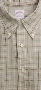 Brooks Brothers Irish Linen Herren XL Button Down Langarm hellbraun kariert, schön, gepflegt - Bild 1 von 17