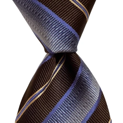 Corbata de seda/algodón para hombre ERMENEGILDO ZEGNA ITALIA de lujo a rayas azul/marrón usada en excelente estado Foto 1 de 3