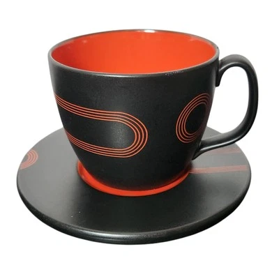 Juego de tazas y platillos retro de gres IKEA geométricos grandes de 16 oz usados Foto 1 de 3