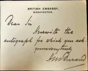 Seltenes Autogramm Sir Henry Mortimer Durand, britischer Diplomat, General, Durand Line - Bild 1 von 2