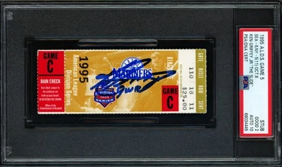 Ken Griffey Jr. Auto 1995 ALDS Game 5 The Slide Ticket Stub PSA 2 Sig 10 PSA/DNA - Image 1 of 2