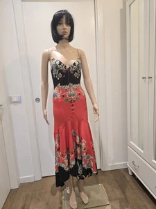 Roberto Cavalli Vintage Black/Red Chinoiserie Cheongsam Dress - Picture 1 of 15