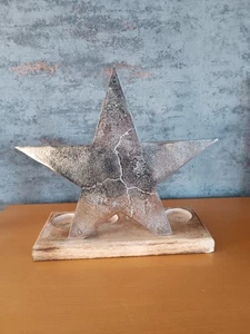 KODI Weihnachtslicht STERN- Groß- Silber und Holz für 4 Teelichter- Adventskranz - Bild 1 von 2