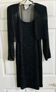 Marina B schwarz Perlen Kleid & Jkara durchsichtig schwarz Perlen Cardigan-Größe 10 - Bild 1 von 7