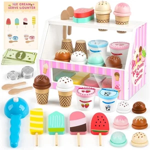 Wooden Ice Cream Set for Kids: 38 PCS Wooden Role Play Ice Cream Shop - Picture 1 of 5