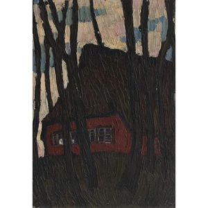 Haus mit Reetdach Ansicht Monogrammist LW Worpswede? um 1910 Öl Pappe pastos - Bild 1 von 5