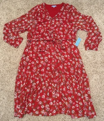 Nuevo con etiquetas Vestido Draper James 2x Forrado Rojo Floral con Cinturón Foto 1 de 4