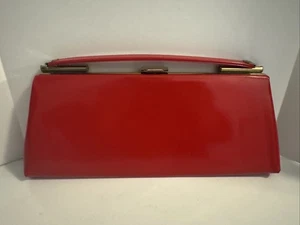 Vintage Abendhandtasche 50er Jahre rot Lackleder oder Vinyl Clutch - Bild 1 von 16