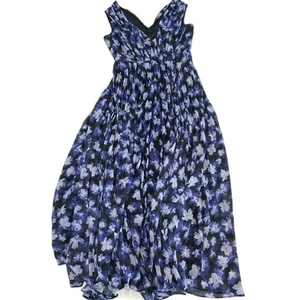 ML Monique Lhuillier Dress Womens 10 Blue Black Melanie V Neck Maxi Sleeveless - Picture 1 of 12