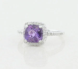 10k Weißgold natürlicher lila Amethyst und Diamant Heiligenschein Ring Größe 6 - Bild 1 von 7
